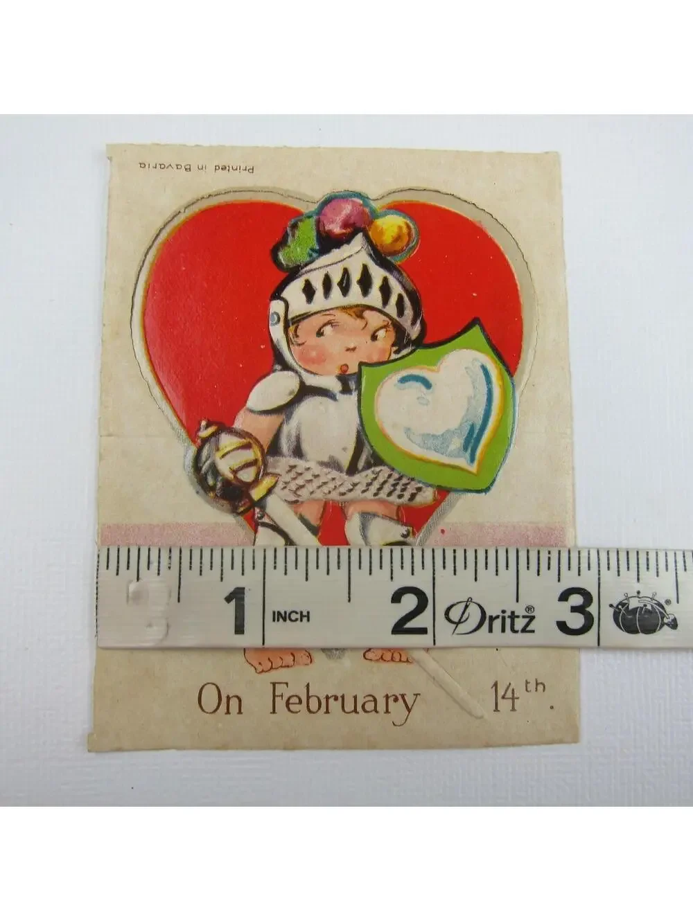 Vintage Valentine Card Cutout Stand Up Boy Knight Armor Sword Bavaria UNSIGNED